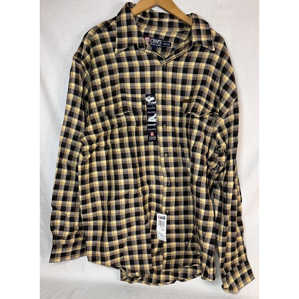 Mens Size XXL Chaps Ralph Lauren Yellow Black Plaid Flannel Shirt NWT   Read!